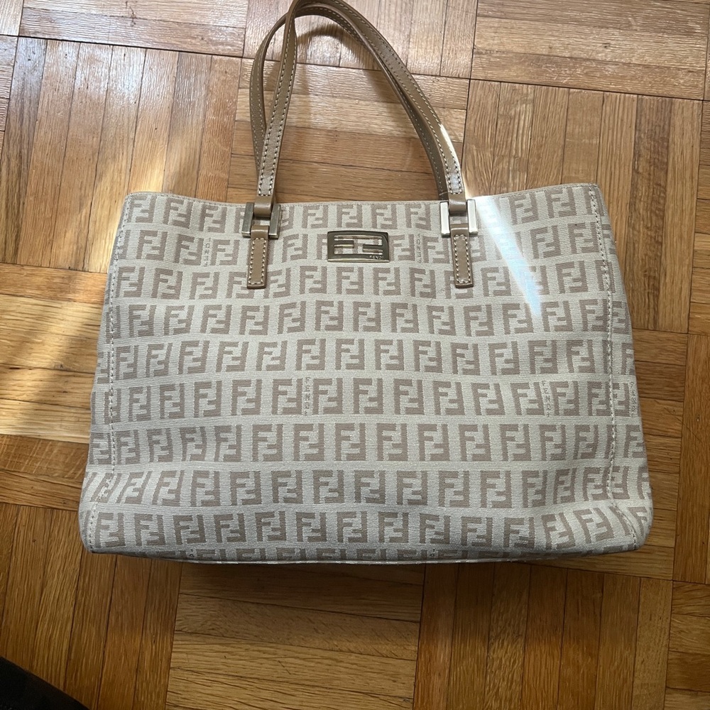 Vintage Fendi beige FF logo Zucchino Small Tote Bag
